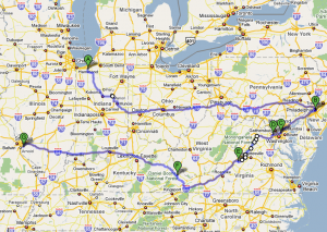 Indiania to St. Louis via Philadelphia & DC