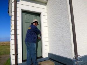 Locking up the lighthouse after our shift. 