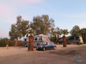 Our spot at Sam's Family Spa  - with surprise neighbors Rick & JoAnne!