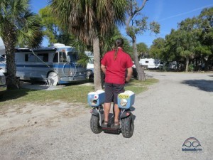 How quirky is Cedar Key? Our neighbor rides a Segway outfitted to carry his darling pooches in modified coolers! And he let us take it for a spin. 