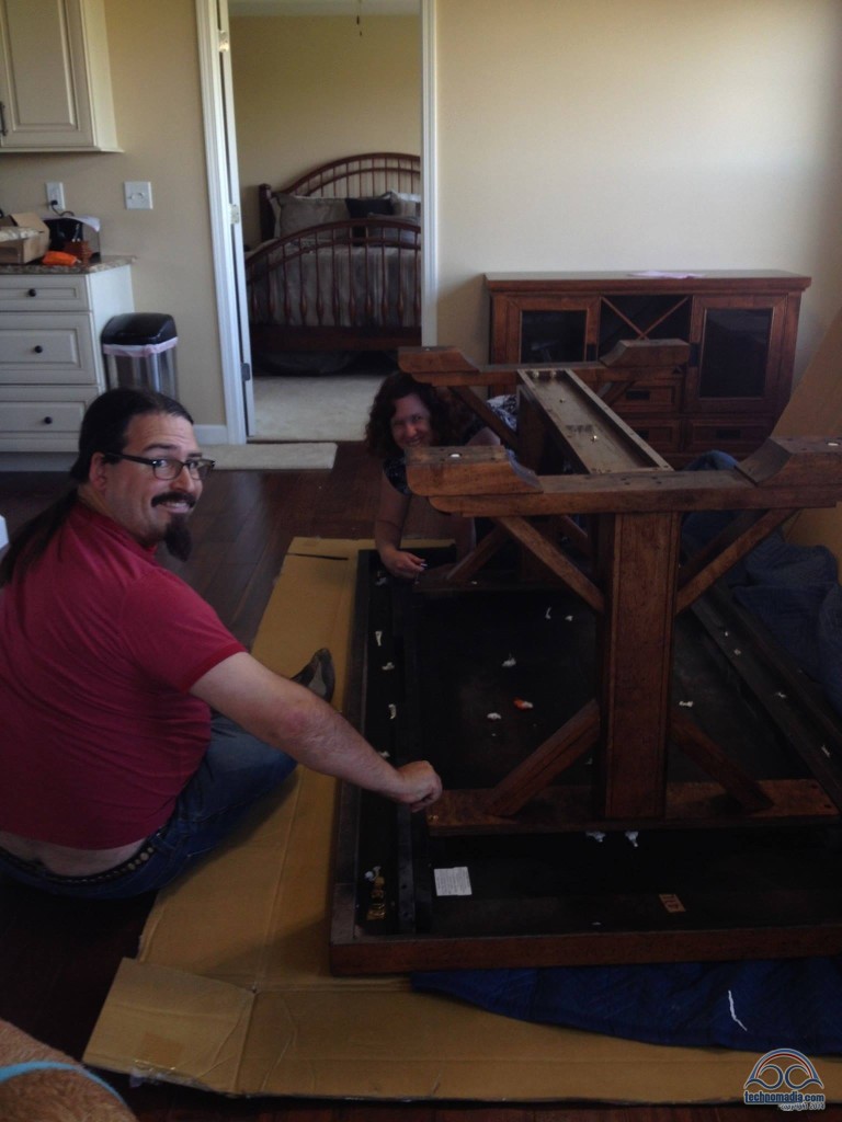 Chris' folks invite us over for dinner. We should have asked if their new dining room table came assembled or not. (Happy to help!)