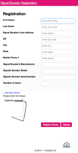 T-Mobile's Booster Registration Form