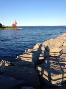 A little exploring in downtown Alpena - the entrance to the harbor. 