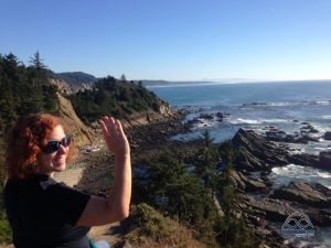 Waving to our friends down at Cape Blanco from Cape Arago. 