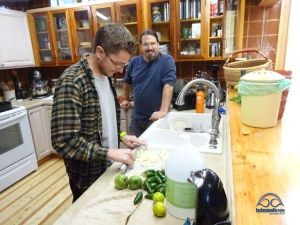 Making hot sauce with Andrew with ingredients from their garden. (Yup, we have a stash of Technomadia Hot Sauce on board!)