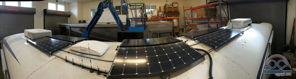 Rooftop Panorama: 8 solar panels, 5 cellular antennas, and two WiFi boosters.