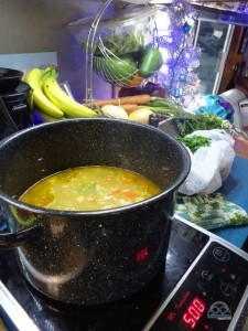 Most our cooking options are electric.. this is our induction portable hob. Making a pot of chili!