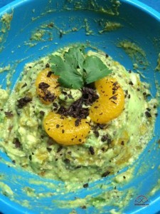 Guacamole - it's not just for desert anymore (our special mandarin orange dark chocolate guac.)