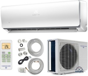A Mini Split air conditioner requires an indoor wall mounted unit connected via cooling hoses with the "outdoor" unit tucked away somewhere well ventilated.