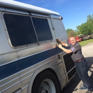 Tim at Master Tech RV going over our project list with us, and taking measurements for potential projects. 