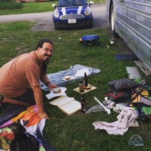 All our lawn furniture is in storage.. doesn't stop us from having a picnic of grilled veggie burgers from the freezer. 