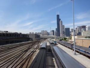 The trains coming into Union Station.