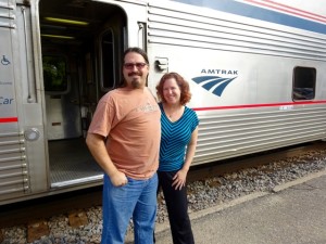 Two happy technomads on a train!