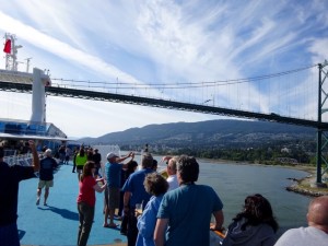 Sailing under the Lionsgate Bridge out of Vancouver.