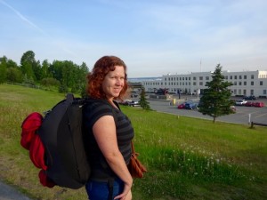 Arriving by foot to the train depot in Anchorage. 