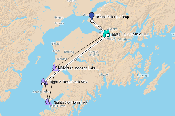 Our routing down to Homer and Back.