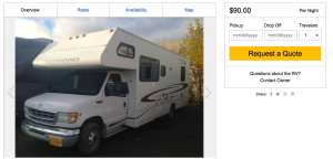 One of the Alaska Family Motorhomes $90/night listings on RVShare.com