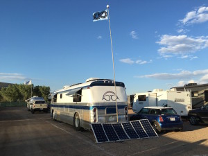 Our flag now flies off the rear of the bus - with a hitch mounted holder. 