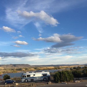 Dry camping in a developed campgrounds affords us better views & cheaper prices.