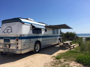 Thanks to our boosting inverter, we could pull in forward to maximize the ocean view while still running both ACs over a single 30A extension cable!