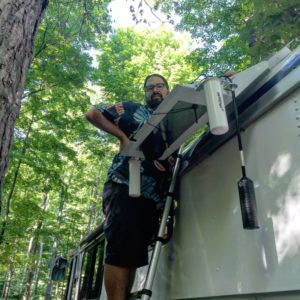 Installing antennas on our new hinged antenna fridge vent. 