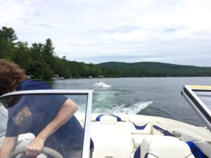 Chris attempting to waterski. 