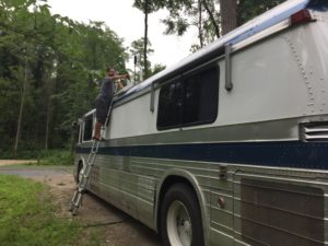 Installing new antennas on our roof - including the new weBoost 4G-OTR (Trucker/RV). 