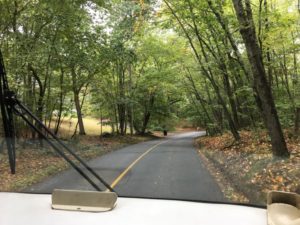 Navigating lovely back roads to our driveway surf. 