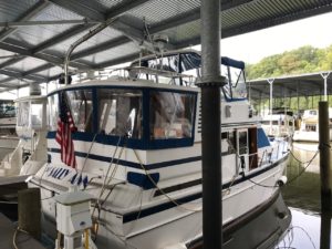 The Jefferson 42 is a classic semi-displacement aft-cabin trawler, a style loved by many live-aboard cruisers.