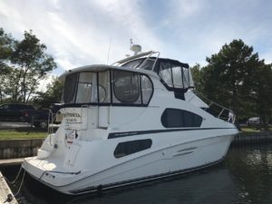 The fixed radar arch of this Silverton 39 would prove challenging on the Lake Champlain route.