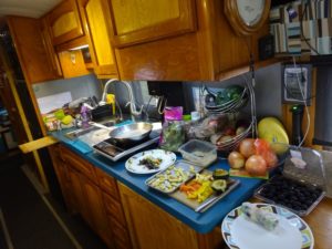 Making spring rolls, using the induction cooktop. 