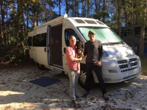 Russ and Todd and Francis, and their sweet Roadtrek - in a more typical back-in spot. 