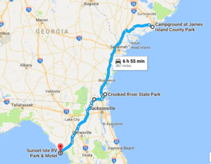 Our general route since Charleston. 
