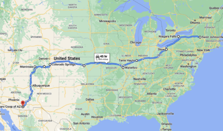 map of our route from NY to AZ